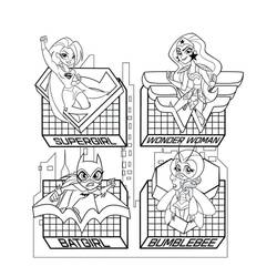 Coloriage Supergirl, Wonder Woman, Batgirl et Bumblebee