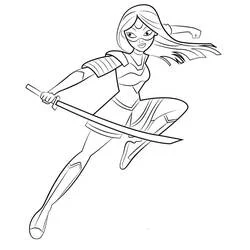 Coloriage Katana bondissant en pleine action avec son sabre