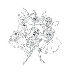 Coloriage DC Super Hero Girls posant en équipe