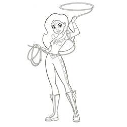 Coloriage Wonder Woman faisant tourner son lasso