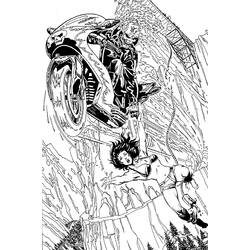 Coloriage Ghost Rider sauvant une femme sur sa moto