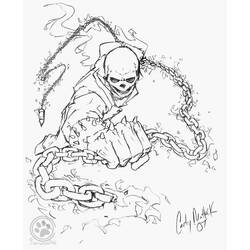 Coloriage Ghost Rider maniant ses chaînes enflammées