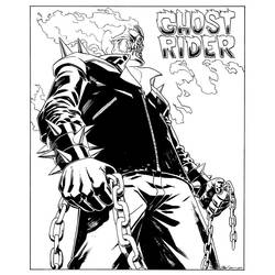 Coloriage Ghost Rider debout avec crâne enflammé et chaînes