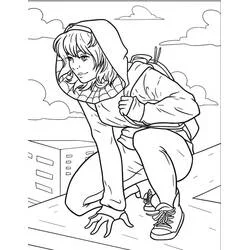 Coloriage Ghost Spider accroupie sur un toit