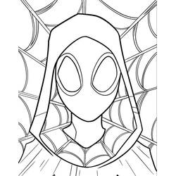 Coloriage Ghost Spider avec capuche et toile en fond
