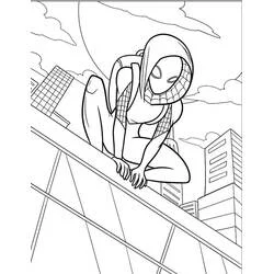 Coloriage Ghost Spider accroupie sur une poutre de toit