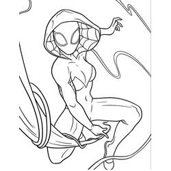 Coloriage Ghost Spider accroupie entourée de fils de toile