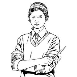 Coloriage Ginny Weasley en uniforme, bras croisés