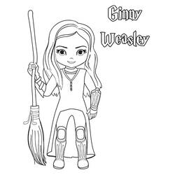 Coloriage Ginny Weasley tenant son balai
