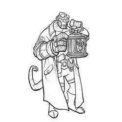 Coloriage Hellboy tenant une petite cage