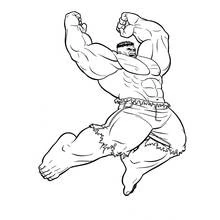 Coloriage Hulk bondissant poings levés