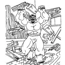 Coloriage Hulk détruisant des planches de bois