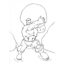 Coloriage Hulk soulevant un énorme rocher