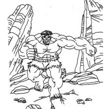 Coloriage Hulk écrasant un terrain rocheux