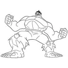 Coloriage Hulk jambes écartées, bras levés
