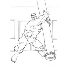 Coloriage Hulk arrachant un pilier géant