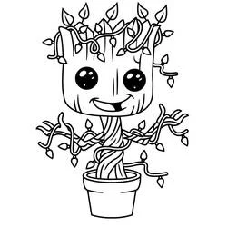 Coloriage Groot dans un pot avec des lianes