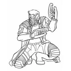 Coloriage Star-Lord agenouillé avec deux blasters