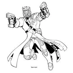 Coloriage Star-Lord visant avec ses blasters