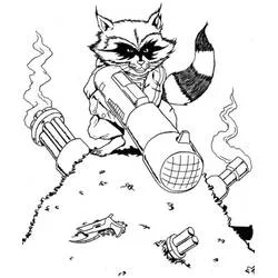 Coloriage Rocket Raccoon avec un canon géant
