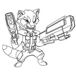 Coloriage Rocket visant avec deux gros pistolets lasers