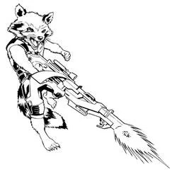 Coloriage Rocket Raccoon tirant avec son arme