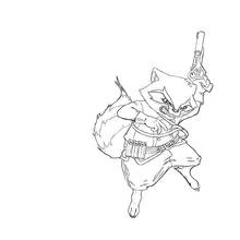 Coloriage Rocket Raccoon brandissant une arme