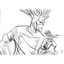 Coloriage Groot et Rocket Raccoon debout ensemble