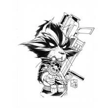 Coloriage Rocket Raccoon visant son arme