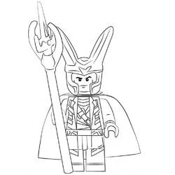 Coloriage Loki en Lego tenant son sceptre