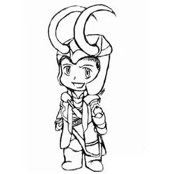 Coloriage Loki en version chibi avec son casque à cornes