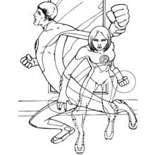 Coloriage Mr. Fantastique étirant son bras avec la Femme Invisible Coloriage Mr. Fantastique étirant son bras avec la Femme Invisible