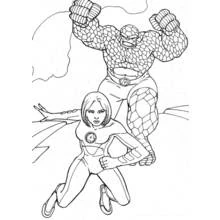 Coloriage La Chose et la Femme Invisible prêtes au combat