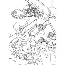 Coloriage Quatre Fantastiques bloquant un rocher géant