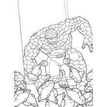 Coloriage La Chose détruisant des rochers
