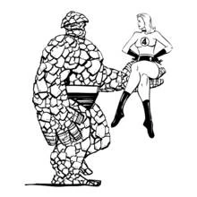Coloriage La Chose et la Femme Invisible face à face