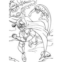 Coloriage Docteur Fatalis affrontant la Torche Humaine et Mister Fantastic