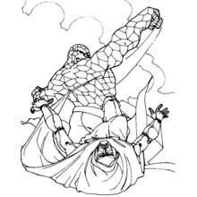 Coloriage La Chose soulevant un super-vilain masqué