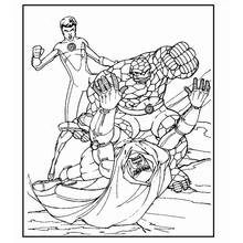Coloriage Quatre Fantastiques affrontant Docteur Fatalis
