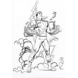 Coloriage Shazam debout parmi les éclairs et les nuages