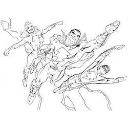 Coloriage Shazam en famille volant ensemble