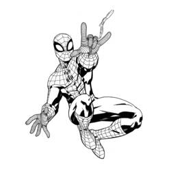 Coloriage Spiderman accroupi en train de lancer une toile