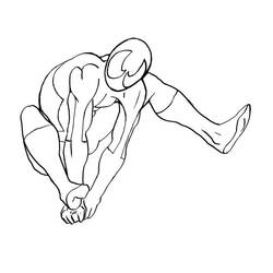 Coloriage Spiderman accroupi en position d'atterrissage