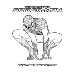 Coloriage Spiderman les mains au sol, prêt à sauter