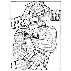 Coloriage Spiderman coincé par des bras mécaniques