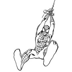Coloriage Spiderman s'élance sur sa toile