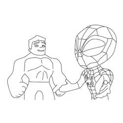 Coloriage Hulk serrant la main de Spidey
