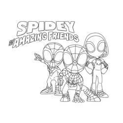 Coloriage Spidey et Ses Amis Extraordinaires posant ensemble