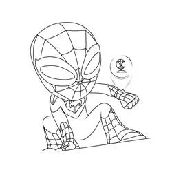 Coloriage Spidey accroupi avec hologramme au poignet