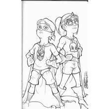 Coloriage Deux enfants déguisés en super-héros